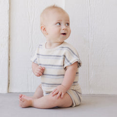 Blue Stripe Relaxed Summer Knit Tee + Short Set - Quincy Mae