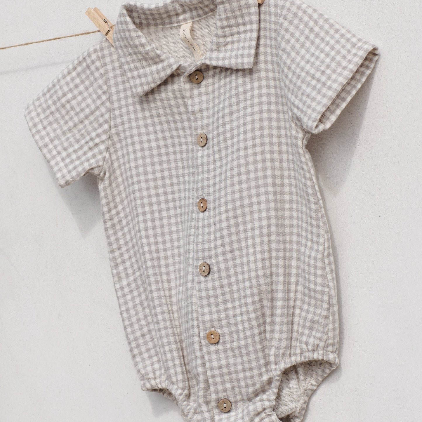 Sage Gingham Matteo Romper - Quincy Mae