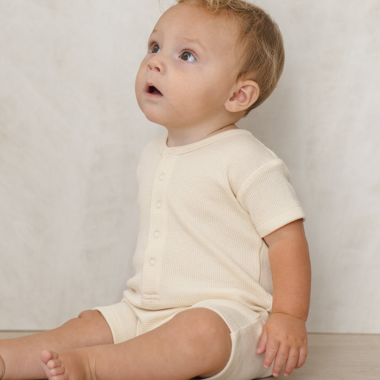 Natural Waffle Romper - Quincy Mae