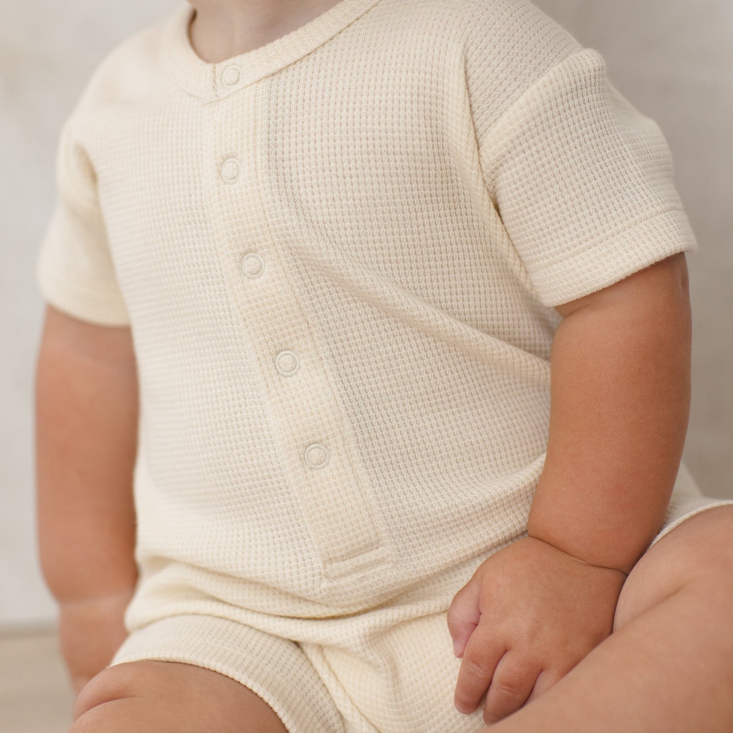 Natural Waffle Romper - Quincy Mae