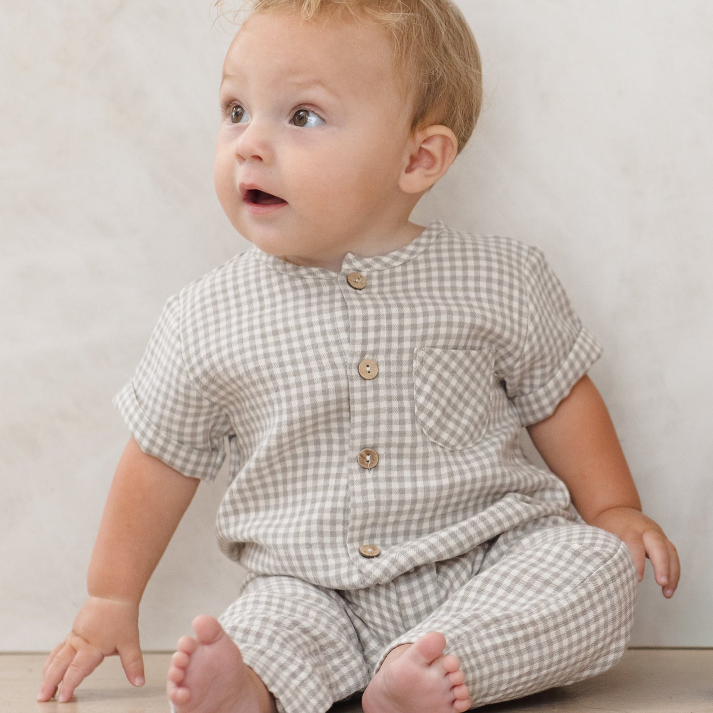 Sage Gingham Charlie Jumpsuit - Quincy Mae