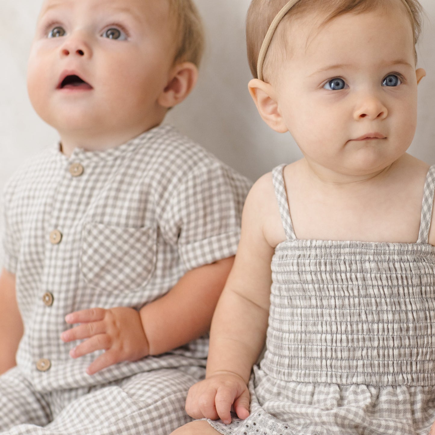 Sage Gingham Smocked Skirted Romper - Quincy Mae