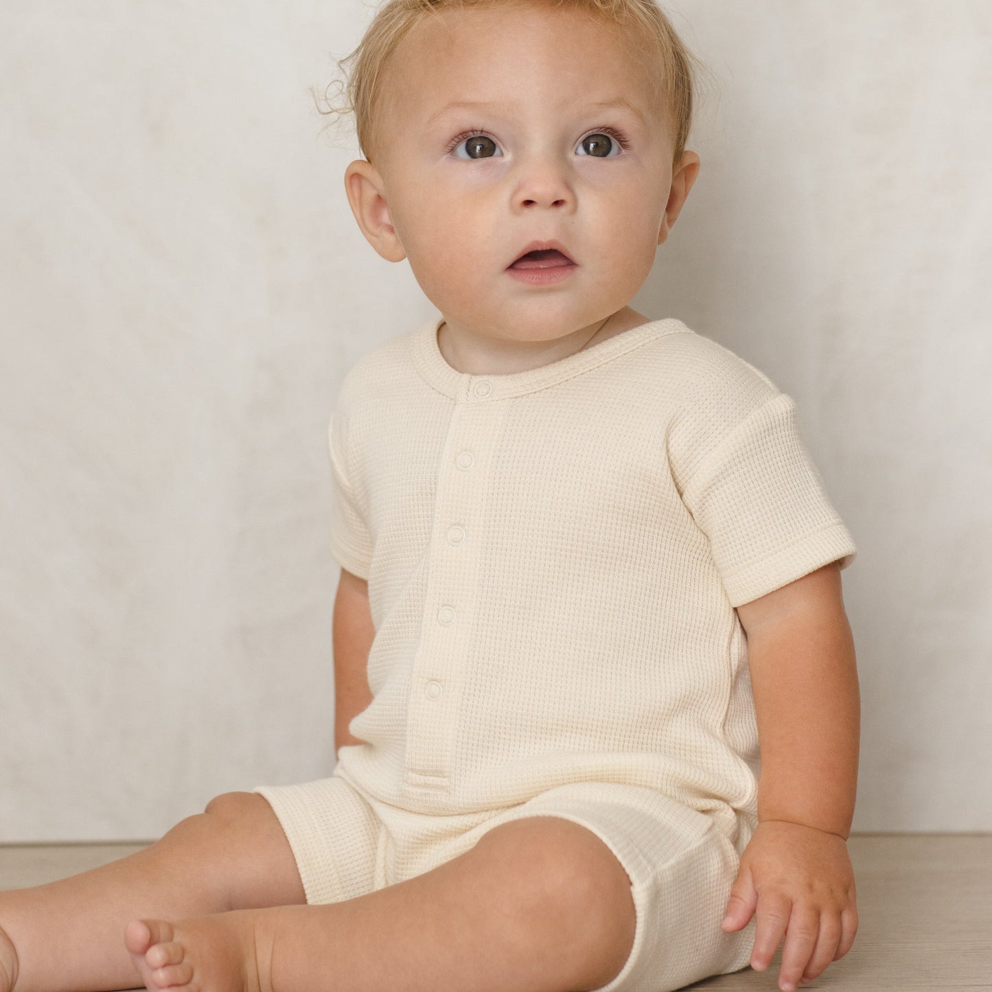 Natural Waffle Romper - Quincy Mae