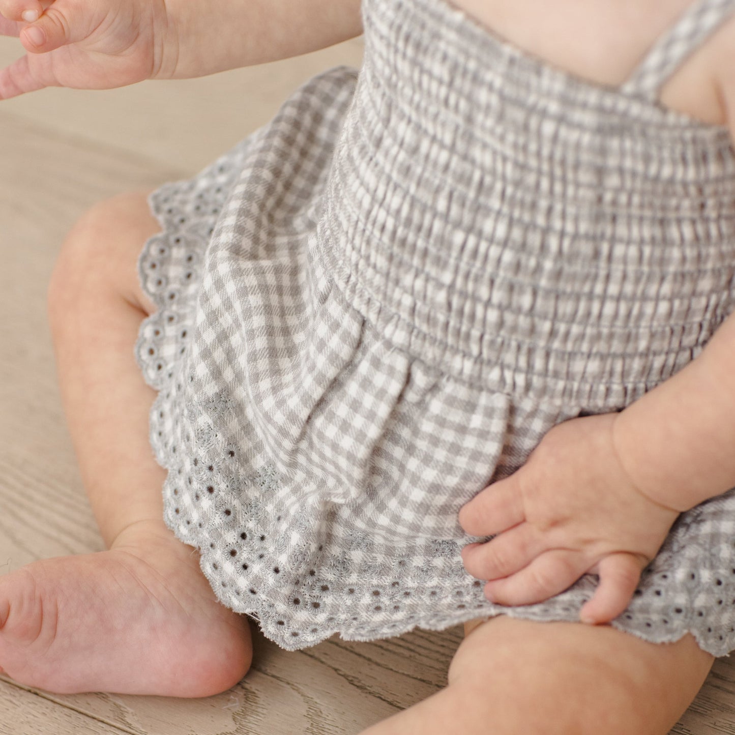 Sage Gingham Smocked Skirted Romper - Quincy Mae