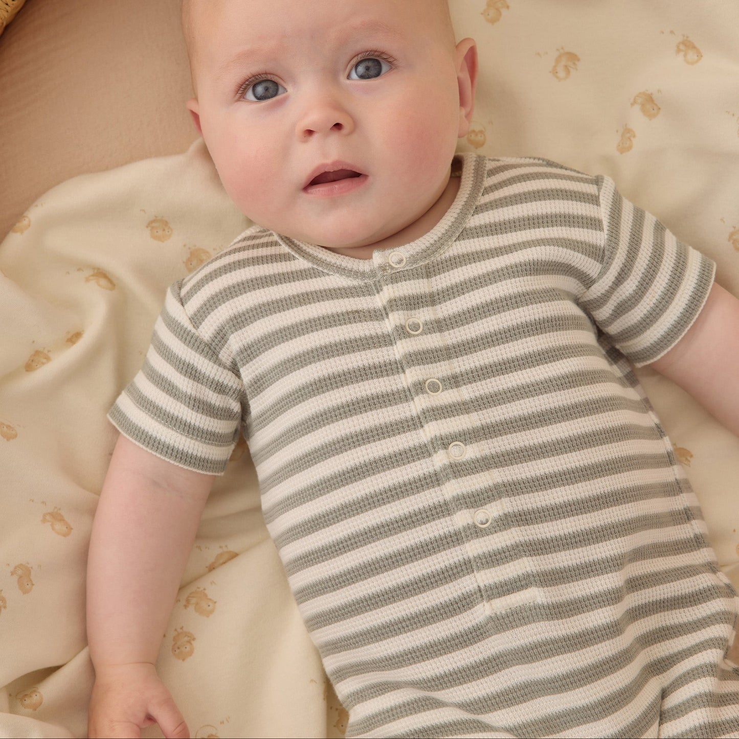 Sage Stripe Waffle Romper - Quincy Mae