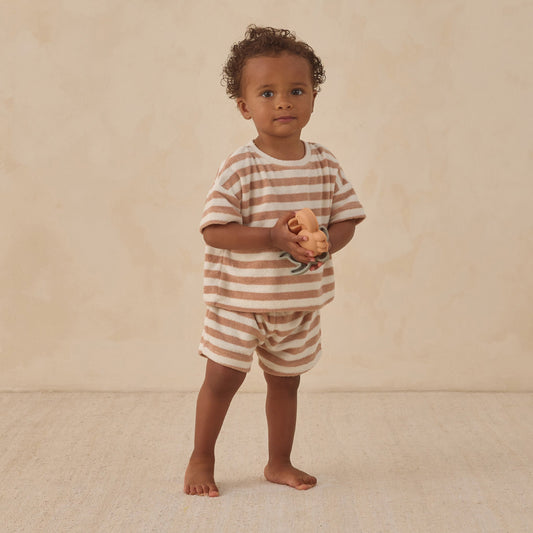 Latte Stripe Terry Tee + Shorts - Quincy Mae