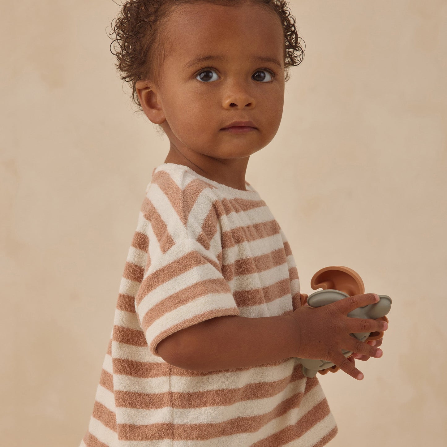 Latte Stripe Terry Tee + Shorts - Quincy Mae