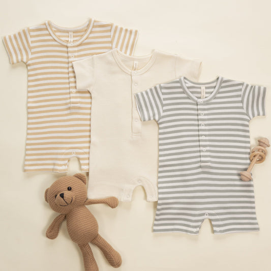 Sage Stripe Waffle Romper - Quincy Mae