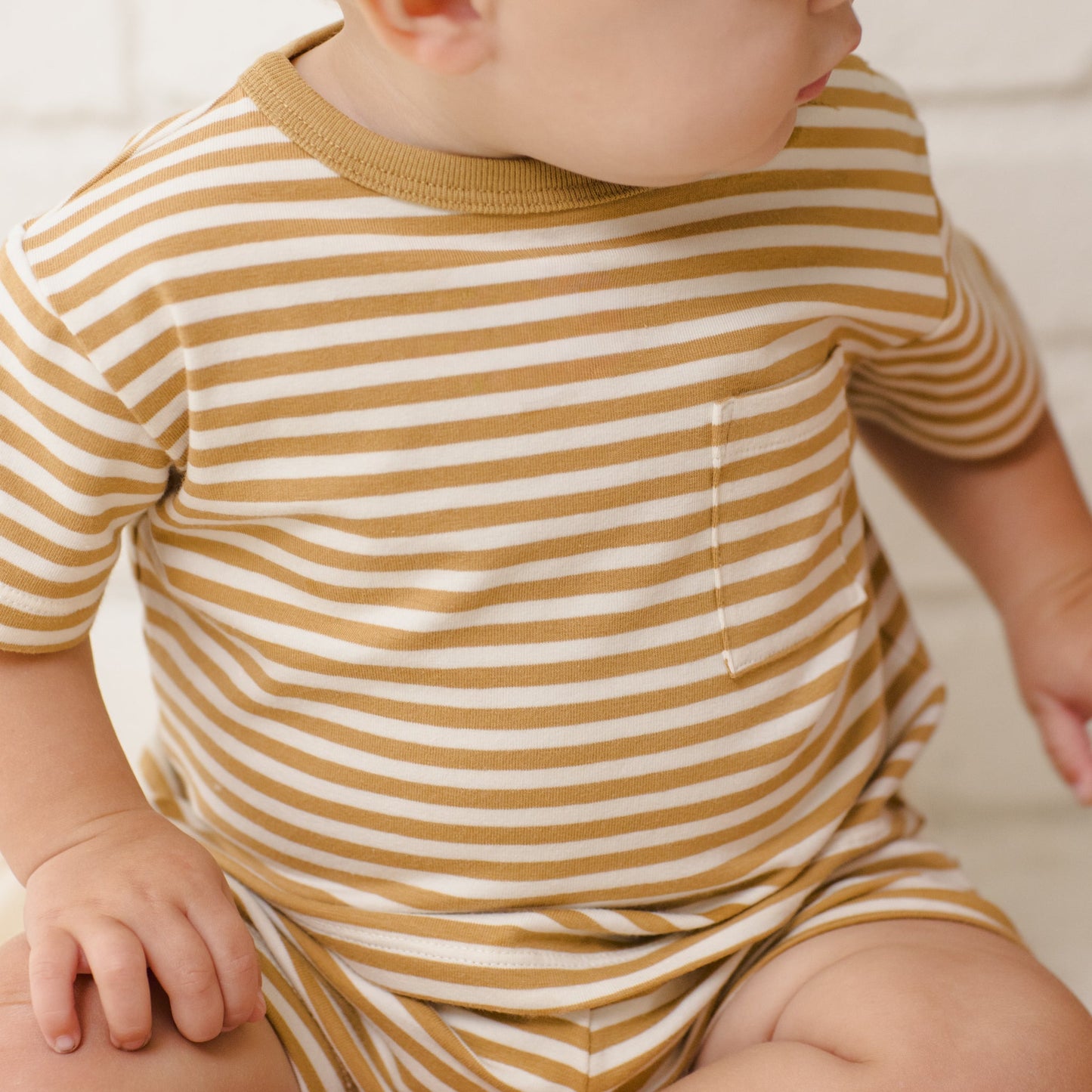 Honey Stripe Pocket Tee + Short Set - Quincy Mae