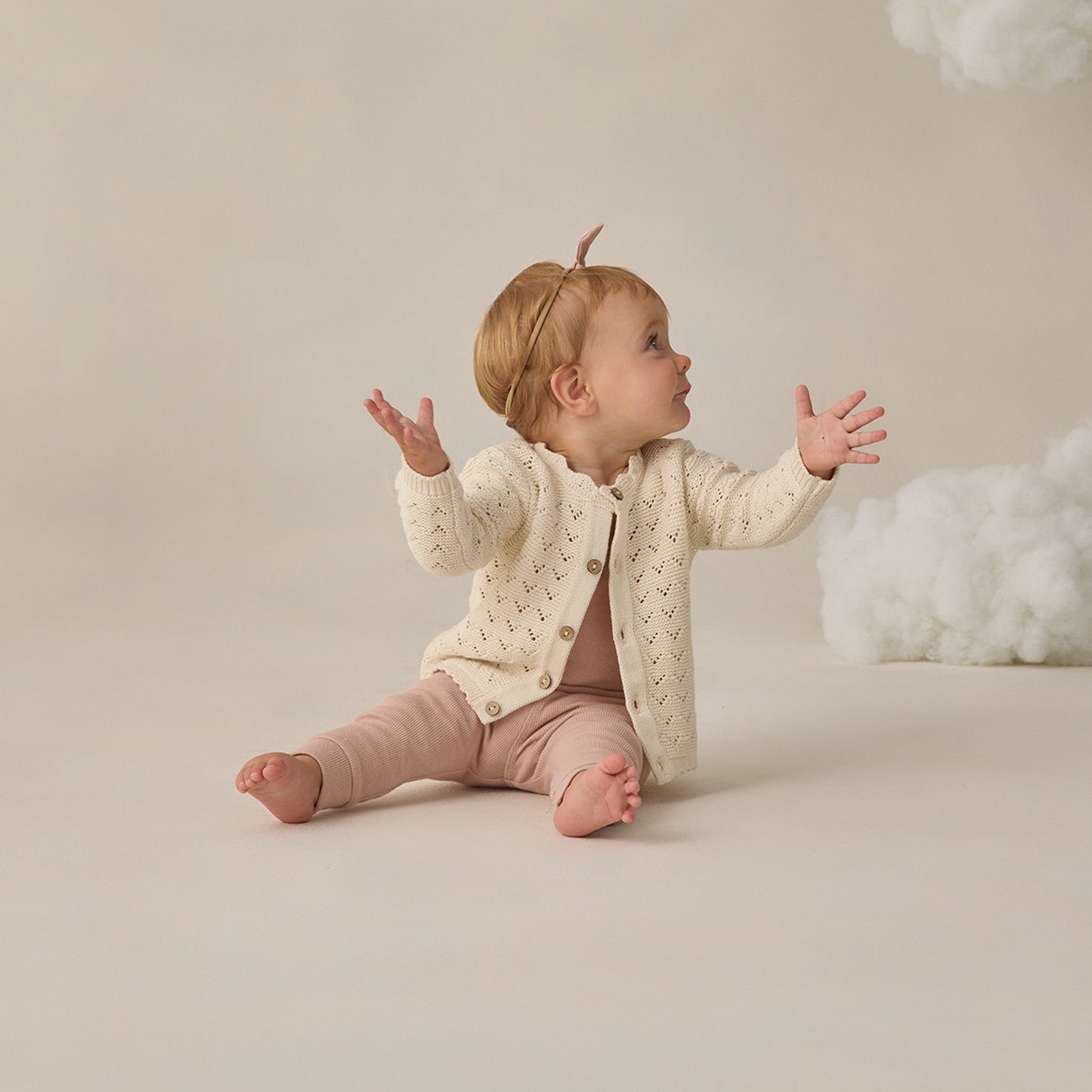 Natural Scalloped Cardigan - Quincy Mae