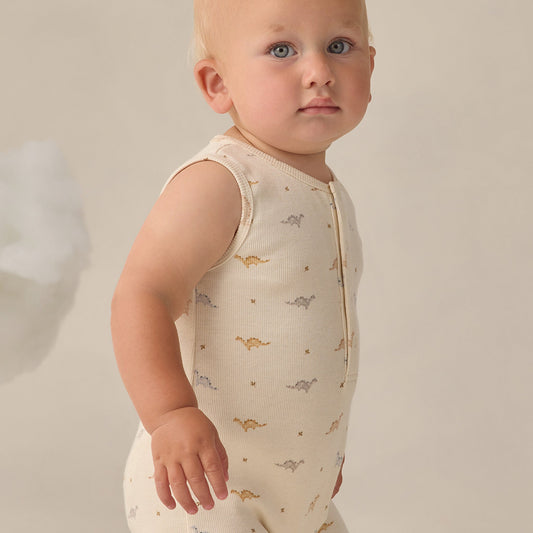 Dinos Ribbed Henley Romper - Quincy Mae