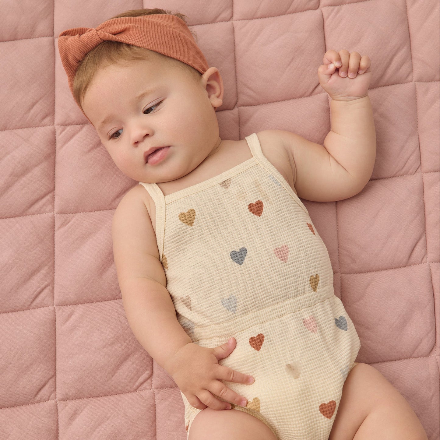 Confetti Hearts Waffle Cinch Romper - Quincy Mae