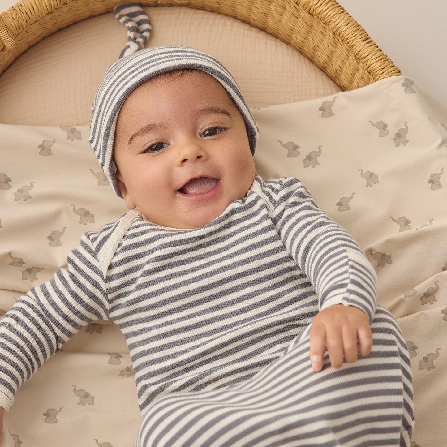 Ocean Stripe Knotted Gown + Hat Set - Quincy Mae