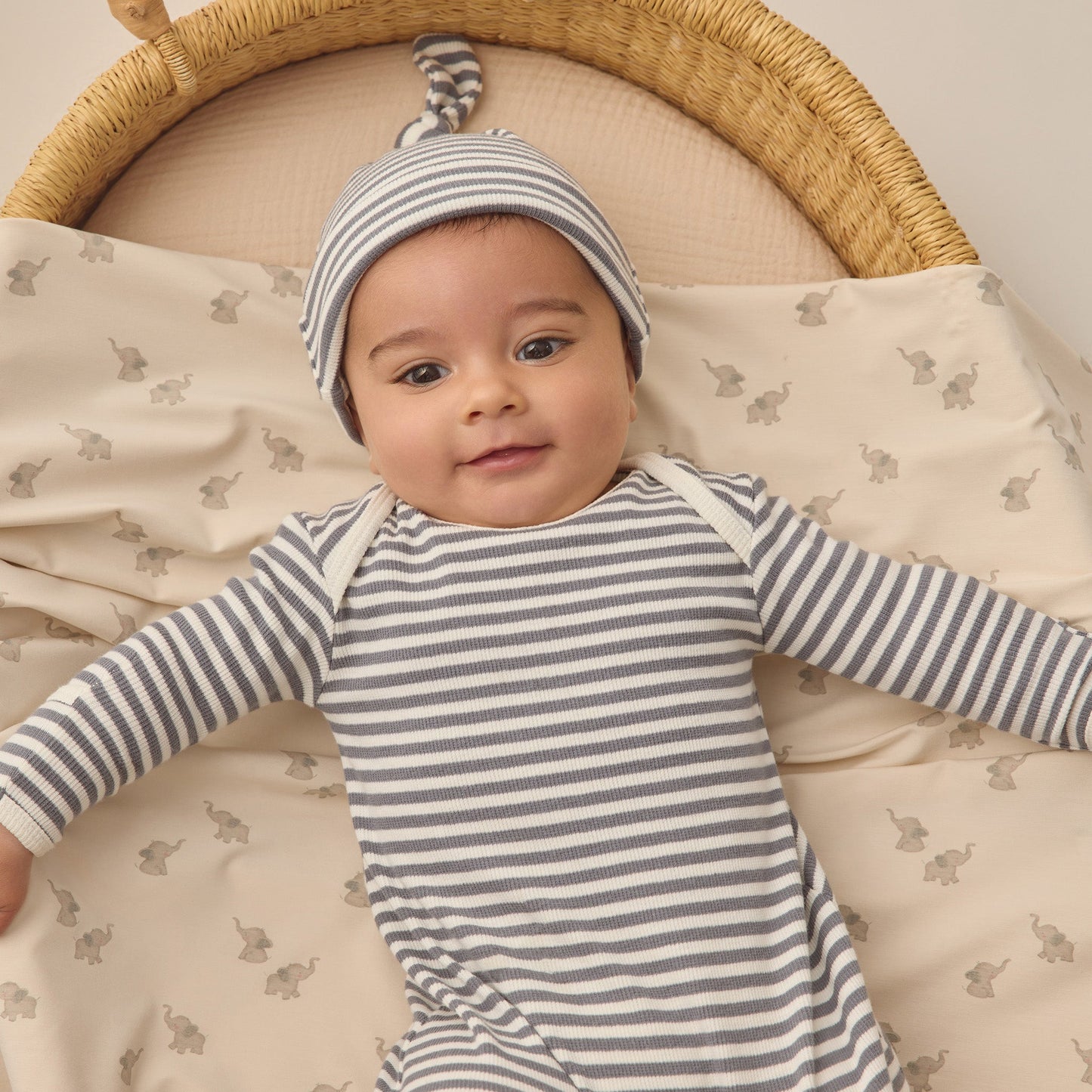Ocean Stripe Knotted Gown + Hat Set - Quincy Mae