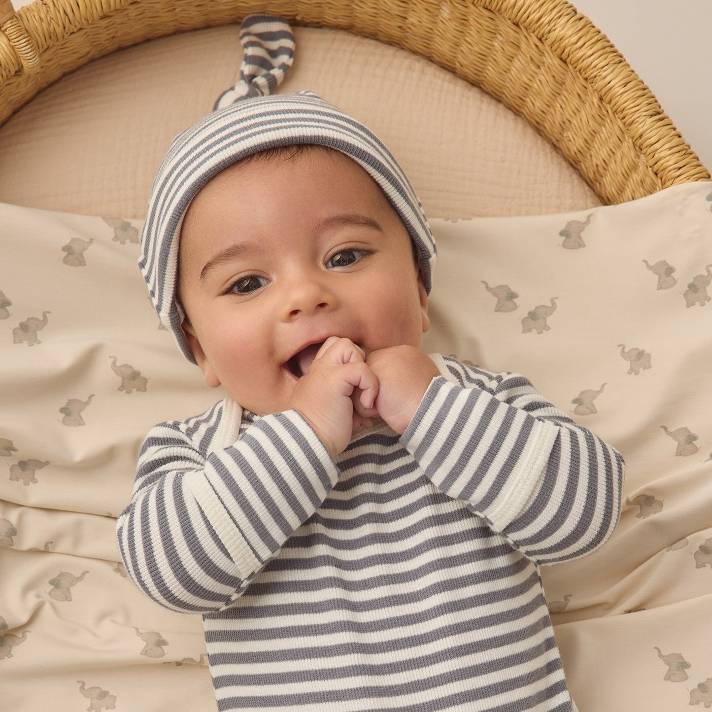 Ocean Stripe Knotted Gown + Hat Set - Quincy Mae