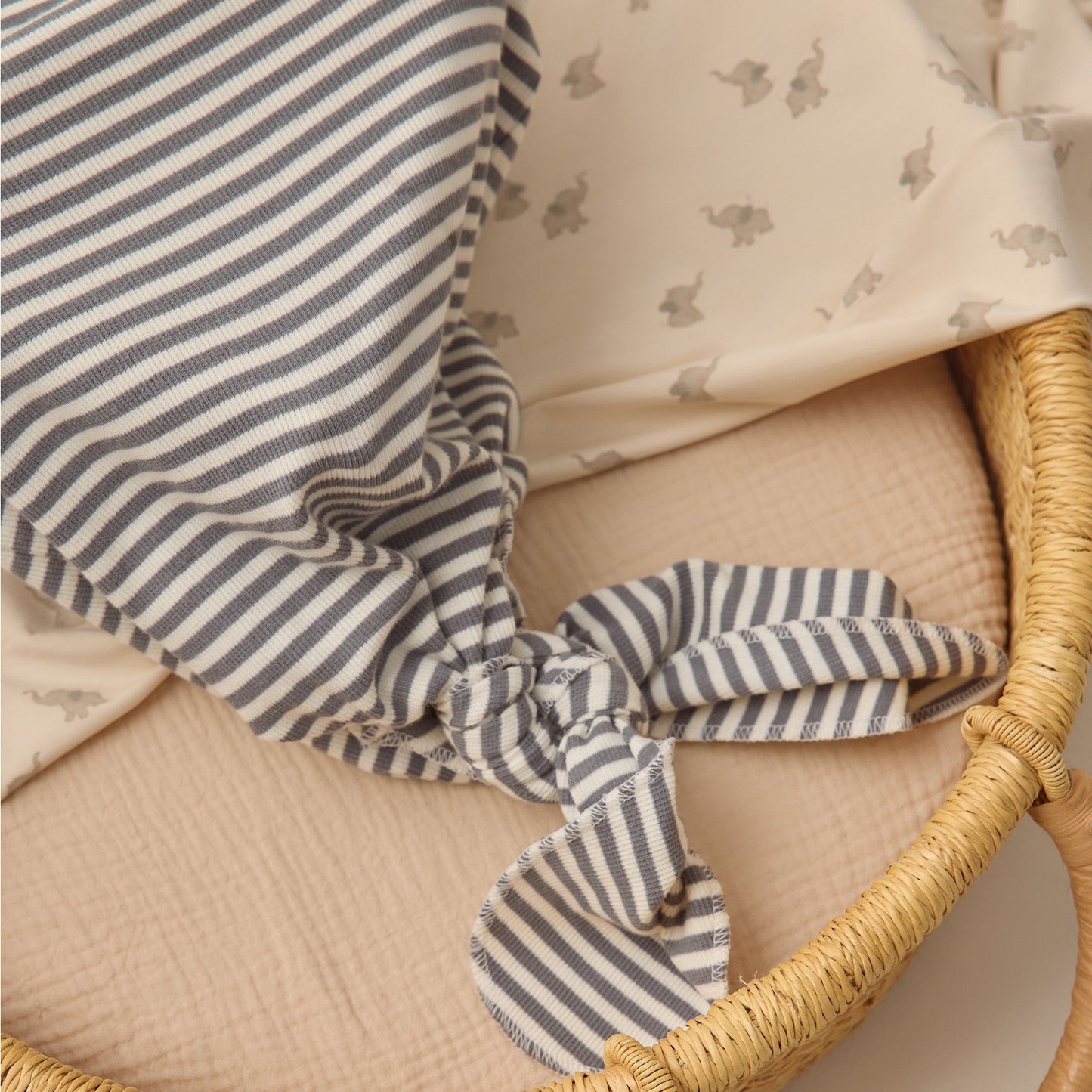 Ocean Stripe Knotted Gown + Hat Set - Quincy Mae