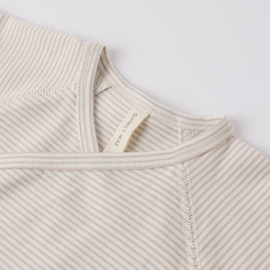 Oat Micro Stripe Wrap Top + Pant - Quincy Mae