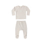 Oat Micro Stripe Wrap Top + Pant - Quincy Mae
