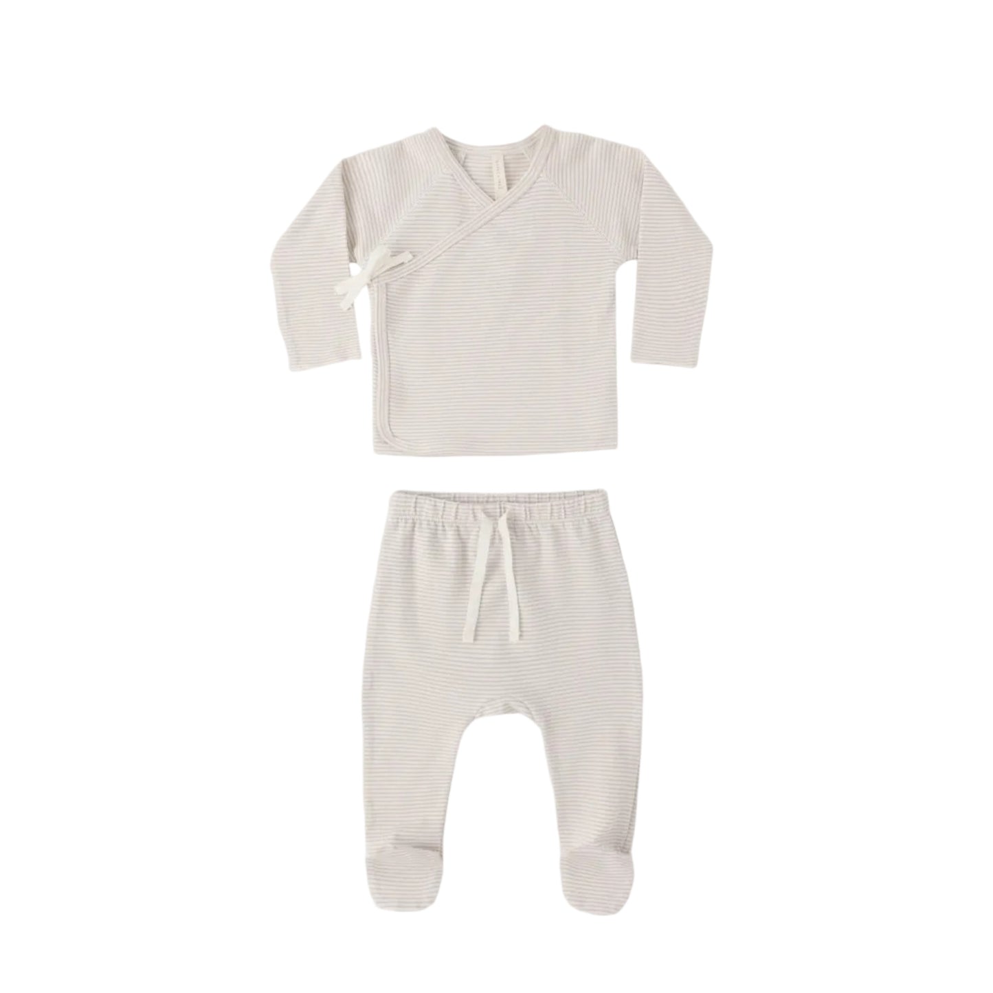 Oat Micro Stripe Wrap Top + Pant - Quincy Mae