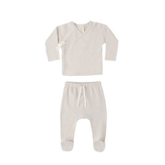 Oat Micro Stripe Wrap Top + Pant - Quincy Mae