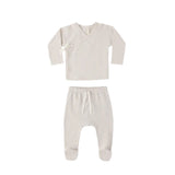 Oat Micro Stripe Wrap Top + Pant - Quincy Mae