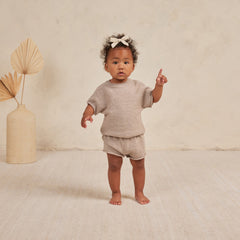 Heathered Oat Relaxed Summer Knit Tee + Short Set - Quincy Mae