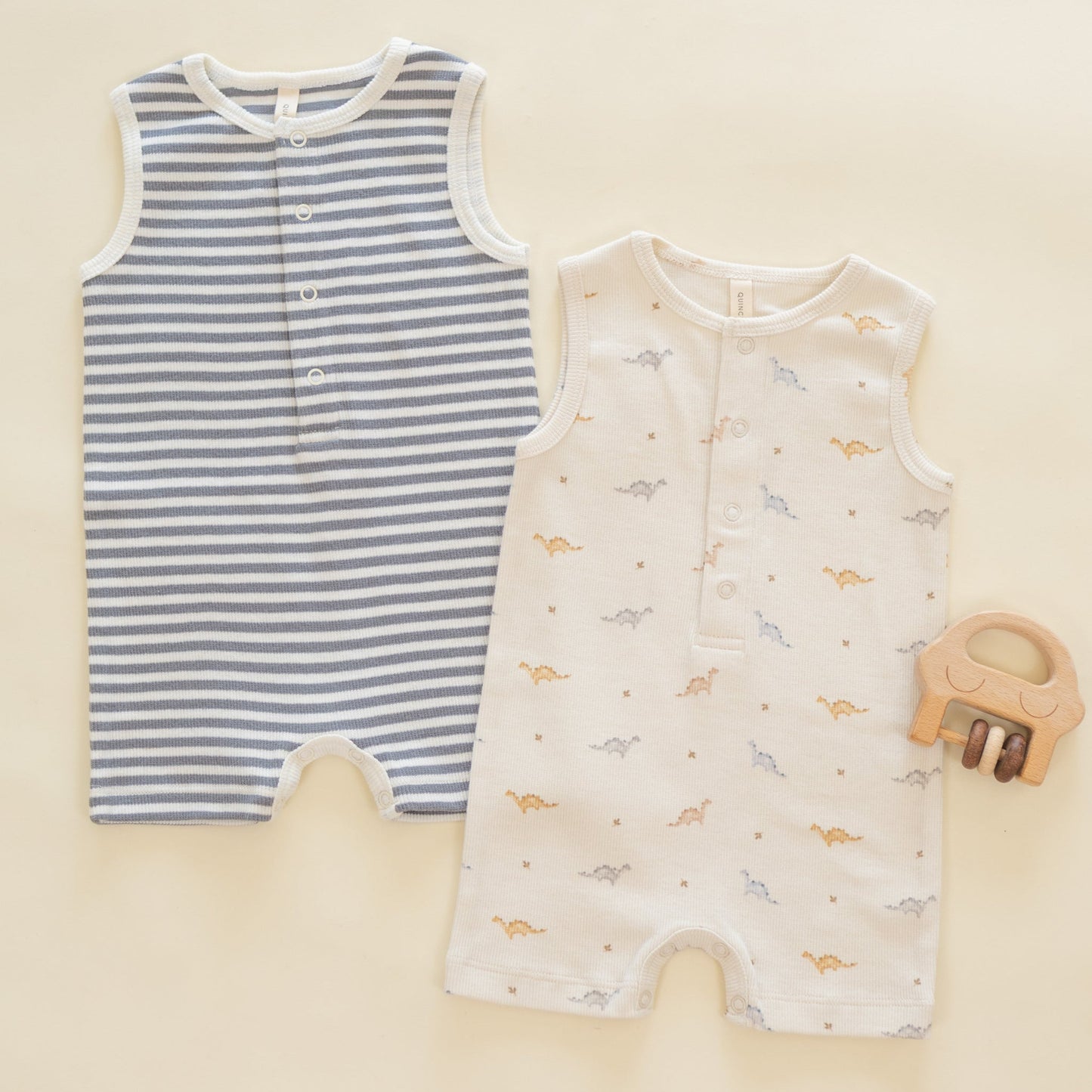 Dinos Ribbed Henley Romper - Quincy Mae