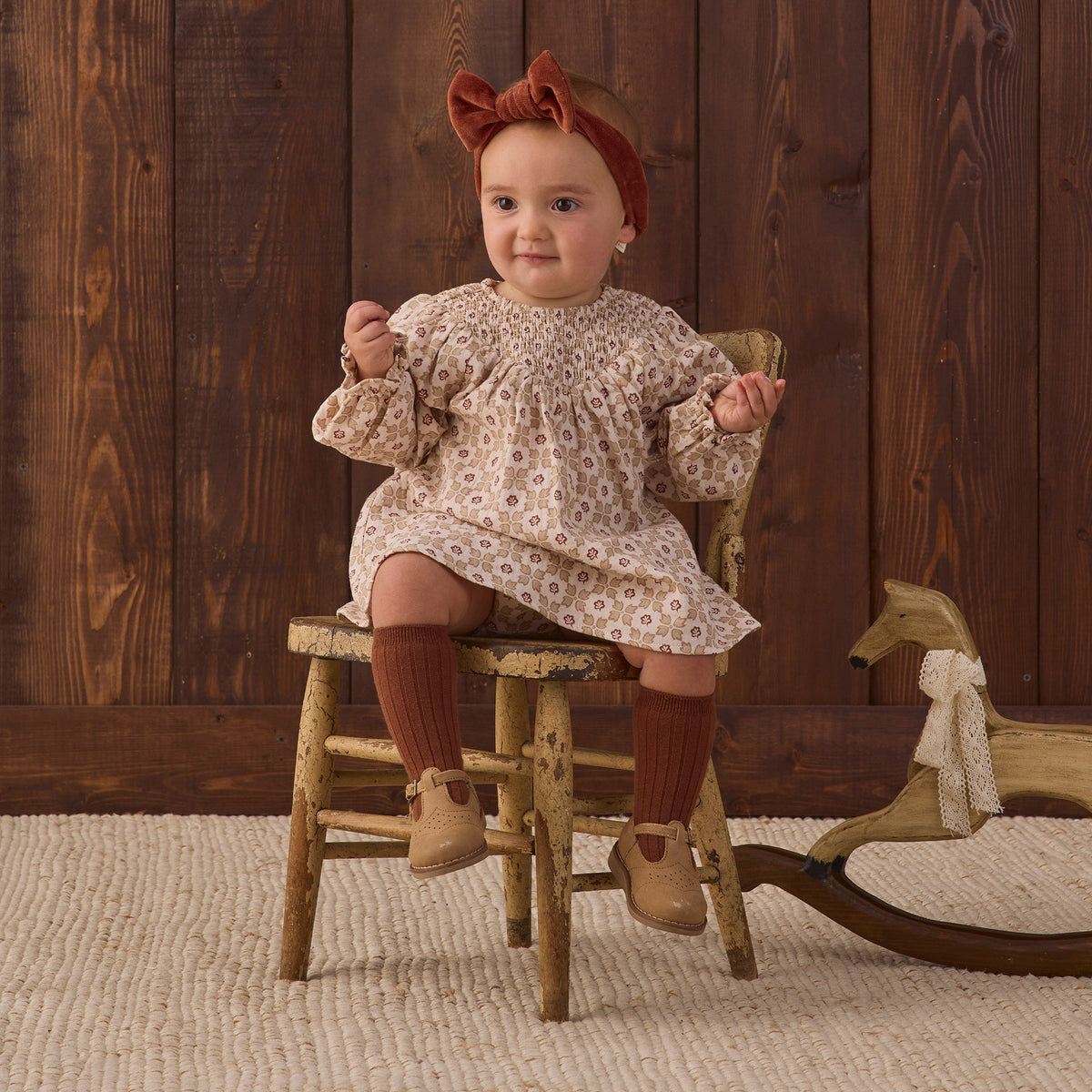 Winter Rose V Smocked Dress - Quincy Mae