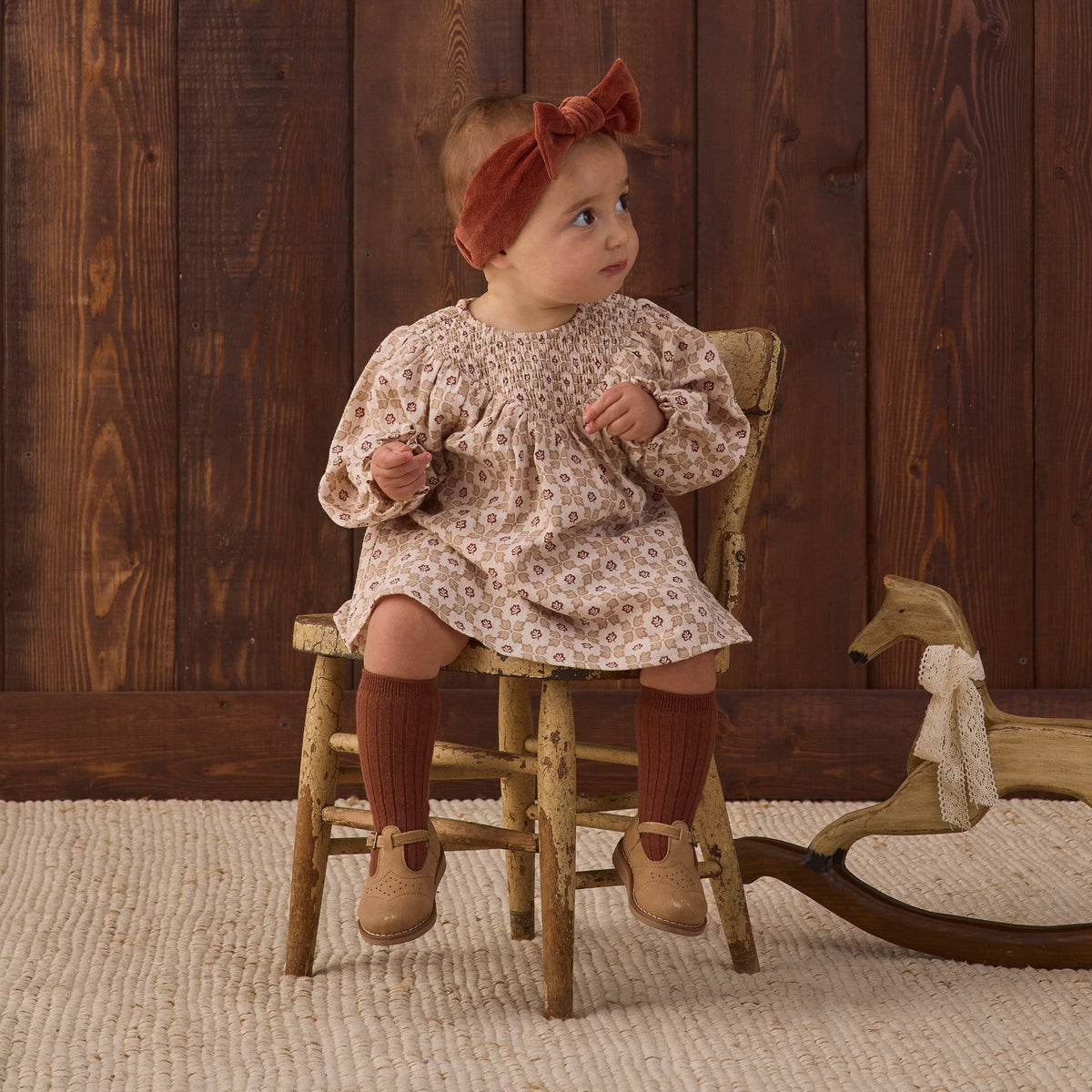 Winter Rose V Smocked Dress - Quincy Mae
