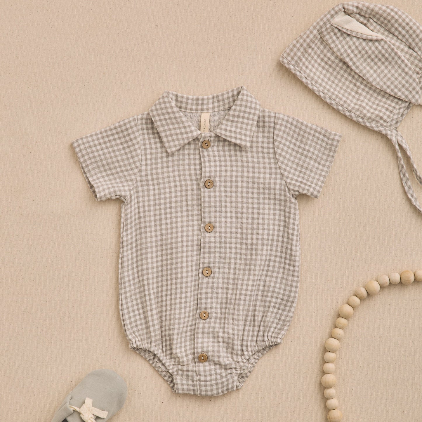 Sage Gingham Matteo Romper - Quincy Mae