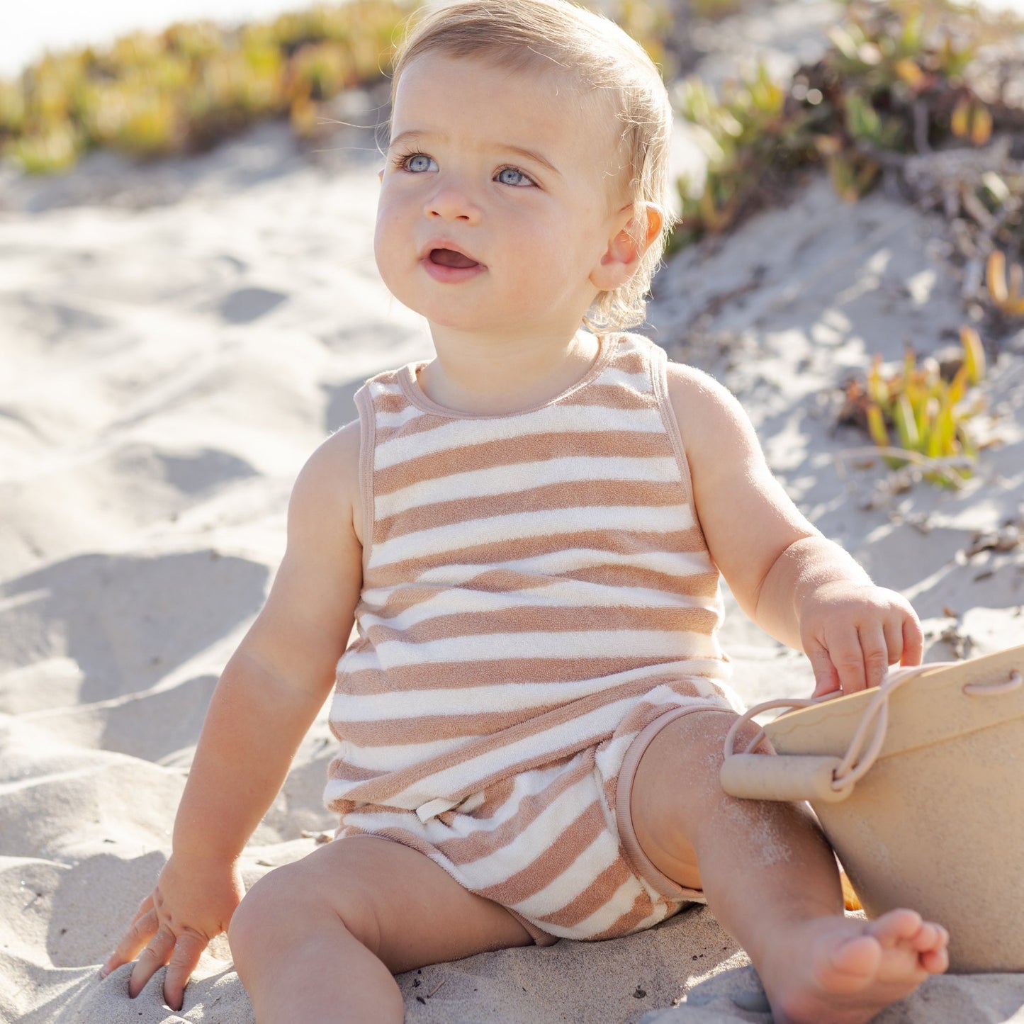 Latte Stripe Terry Tank + Shorts - Quincy Mae