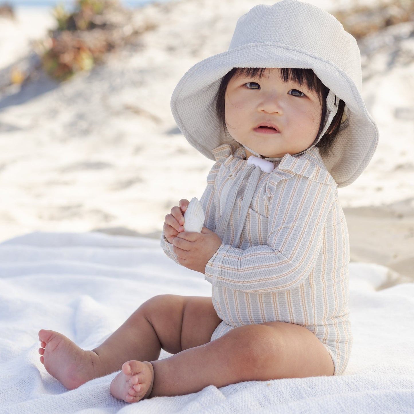 Blue & Butterscotch Stripe Byron Rashguard - Quincy Mae