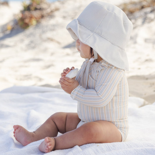 Blue & Butterscotch Stripe Byron Rashguard - Quincy Mae