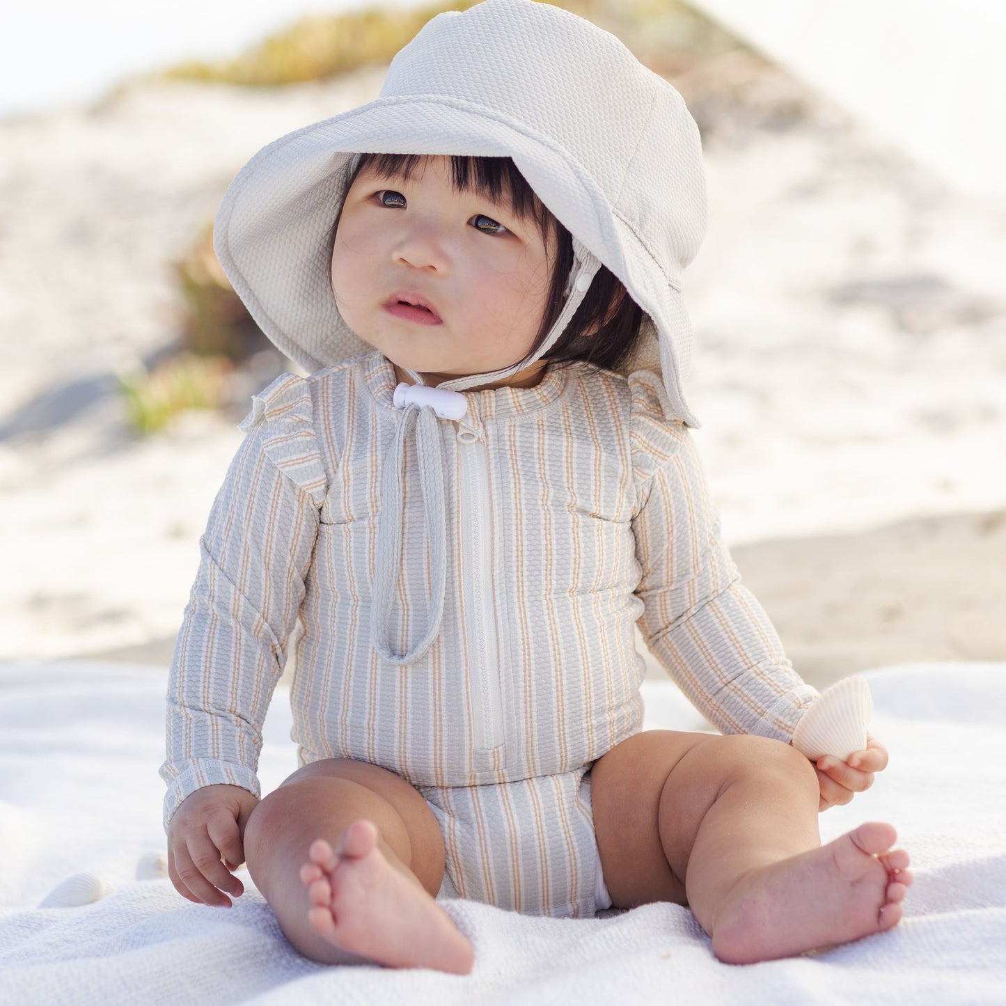 Blue & Butterscotch Stripe Byron Rashguard - Quincy Mae