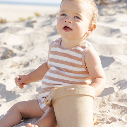 Latte Stripe Terry Tank + Shorts - Quincy Mae