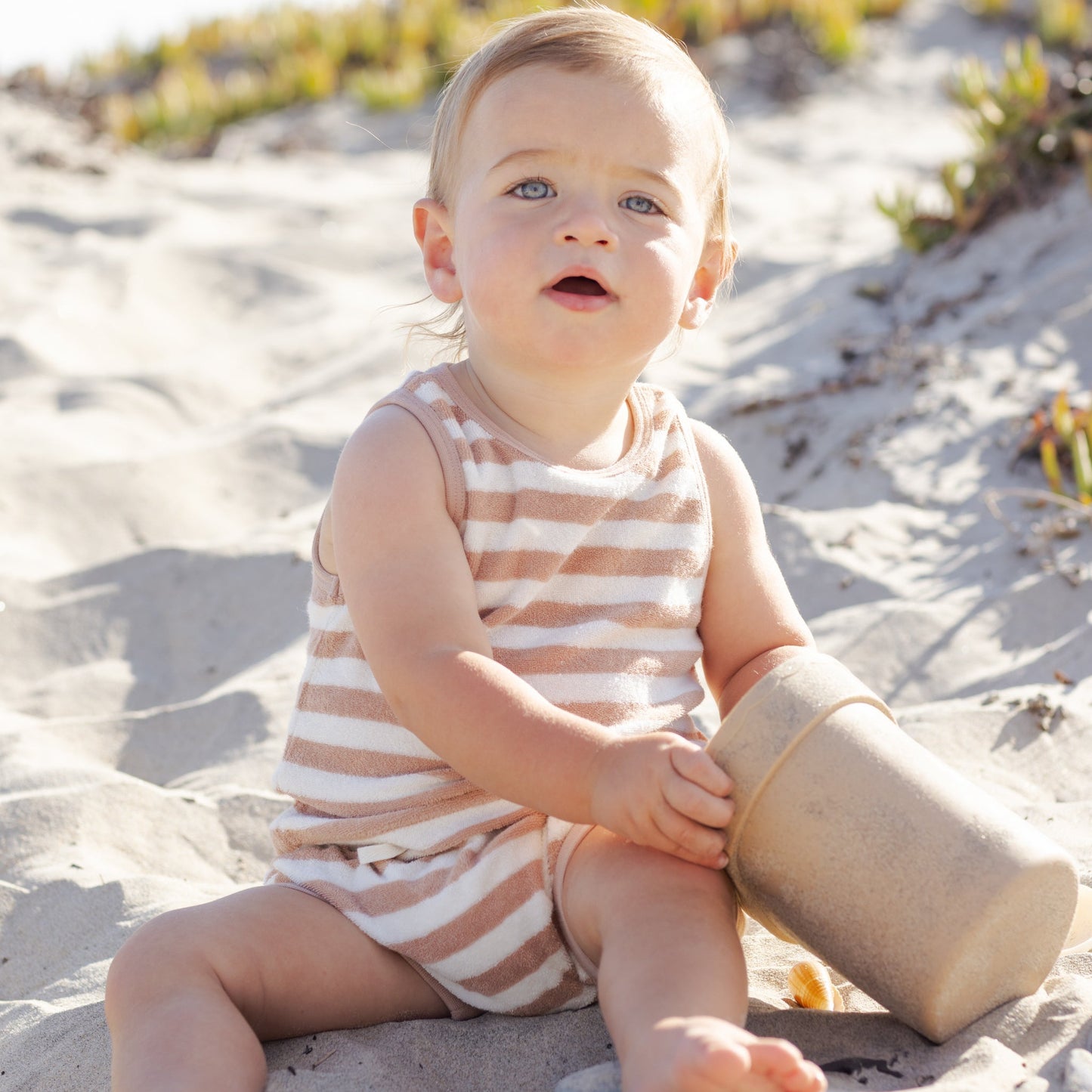 Latte Stripe Terry Tank + Shorts - Quincy Mae