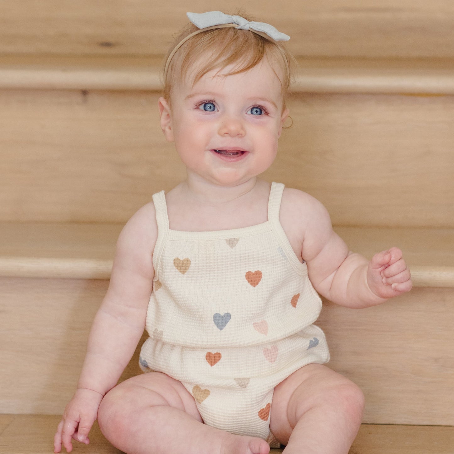 Confetti Hearts Waffle Cinch Romper - Quincy Mae