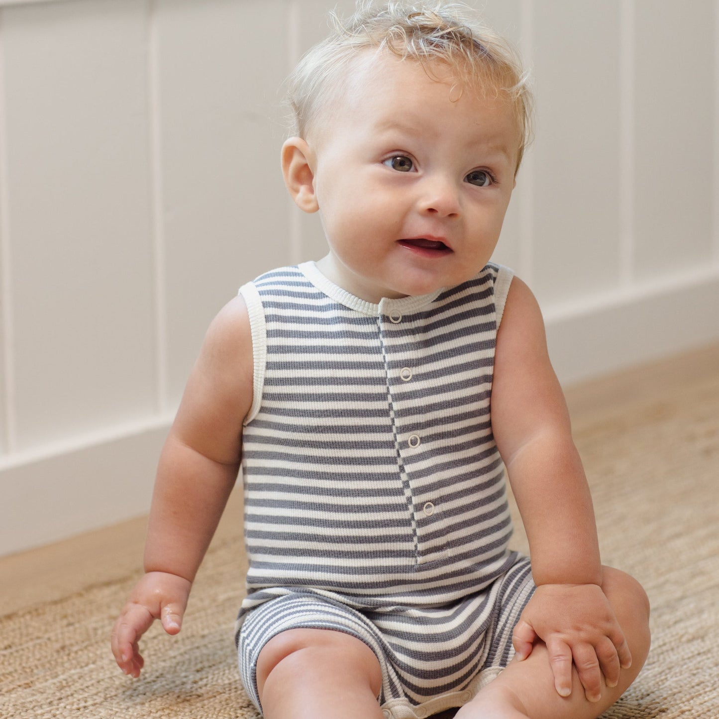 Ocean Stripe Ribbed Henley Romper - Quincy Mae