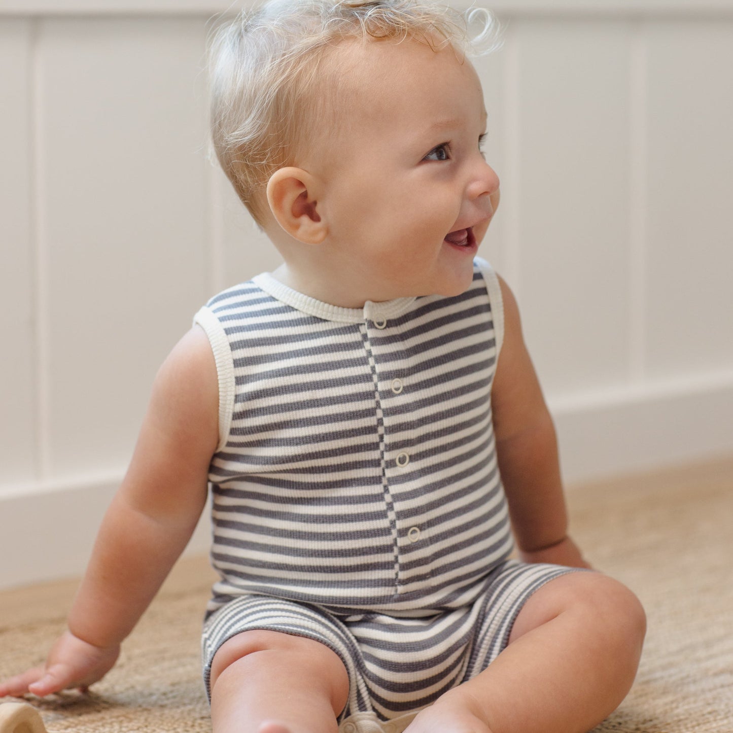 Ocean Stripe Ribbed Henley Romper - Quincy Mae