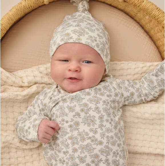 Blue Floral Bamboo Gown + Hat - Quincy Mae