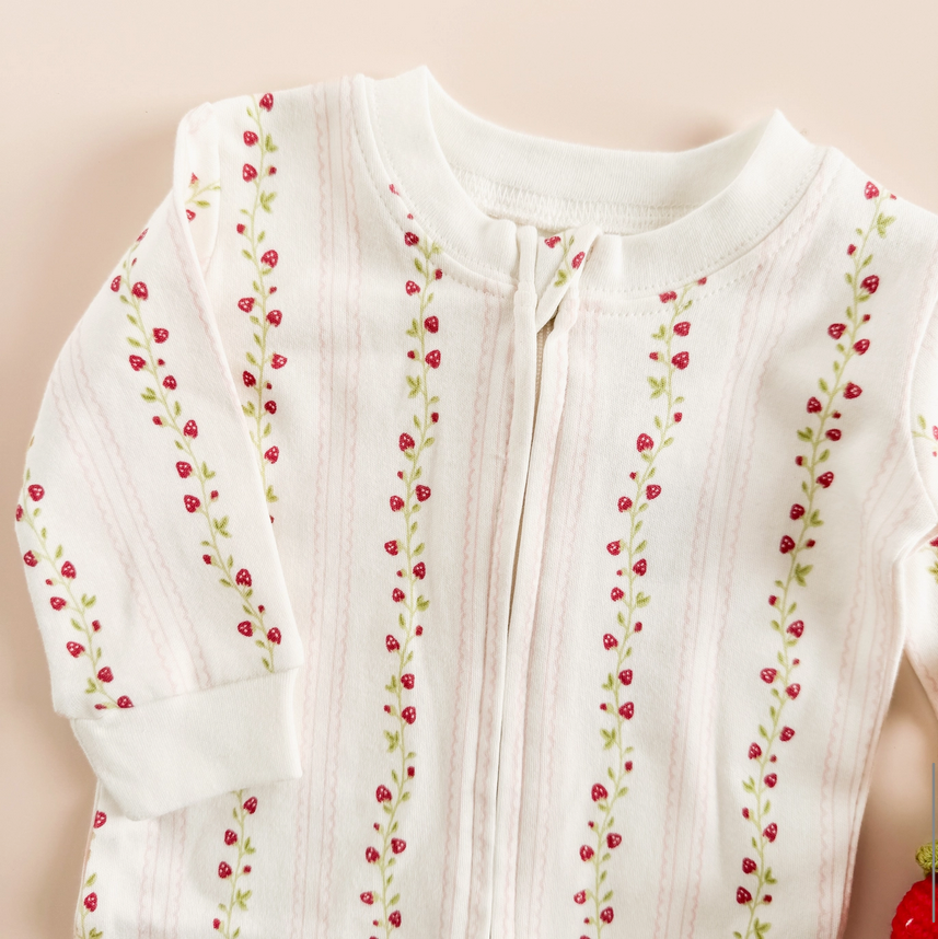 Strawberry Zipper Romper - The Blueberry Hill