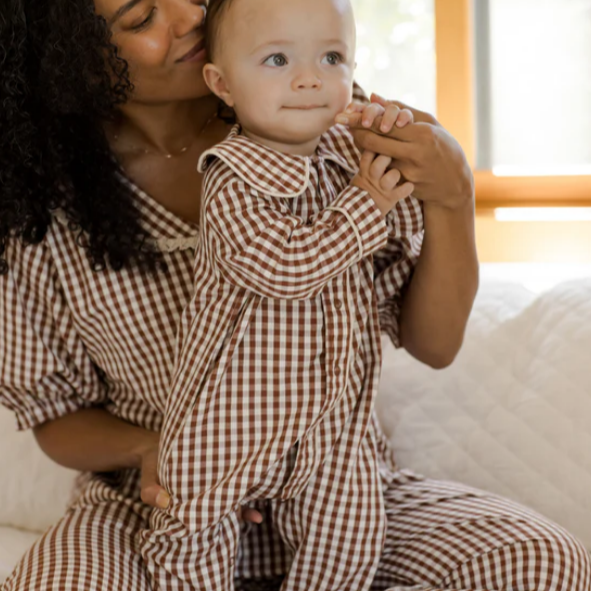 Brick Gingham Pajama Romper - Rylee + Cru