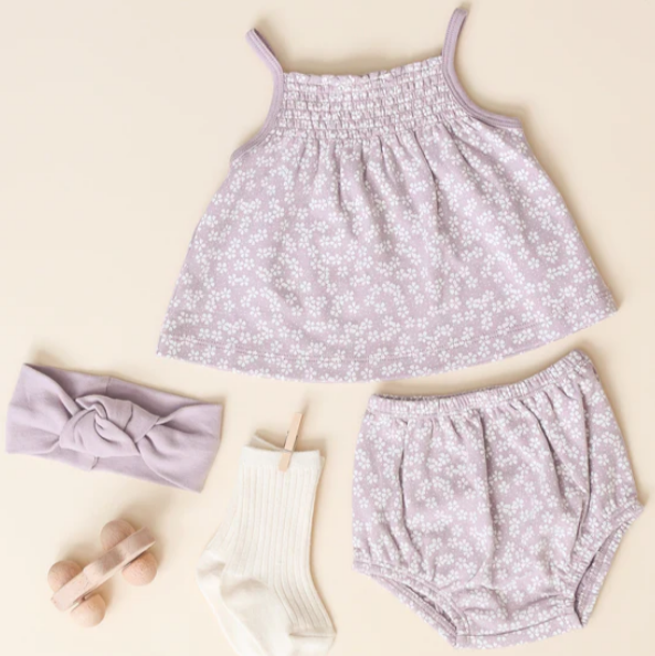 Lavender Ditsy Smocked Tank + Bloomer - Quincy Mae