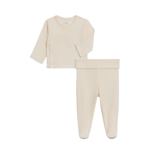 Ivory Lacey Pointelle Wrap Top & Footie - Kendi