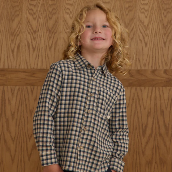Navy Check Collared Long Sleeve - Rylee + Cru