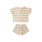 Latte Stripe Terry Tee + Shorts - Quincy Mae