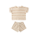 Latte Stripe Terry Tee + Shorts - Quincy Mae