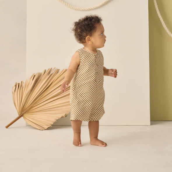 Ocre Check Maverick Romper - Rylee & Cru