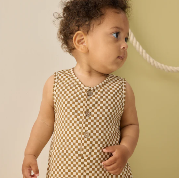 Ocre Check Maverick Romper - Rylee & Cru