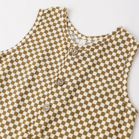 Ocre Check Maverick Romper - Rylee & Cru